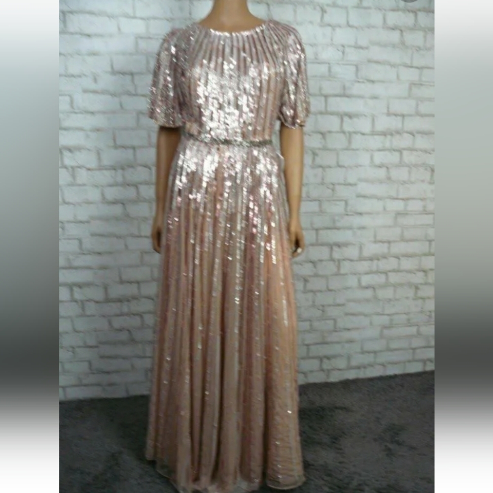 NWT MAC DUGGAL 4913M ROSE PINK FLUTTER SLEEVE GOWN